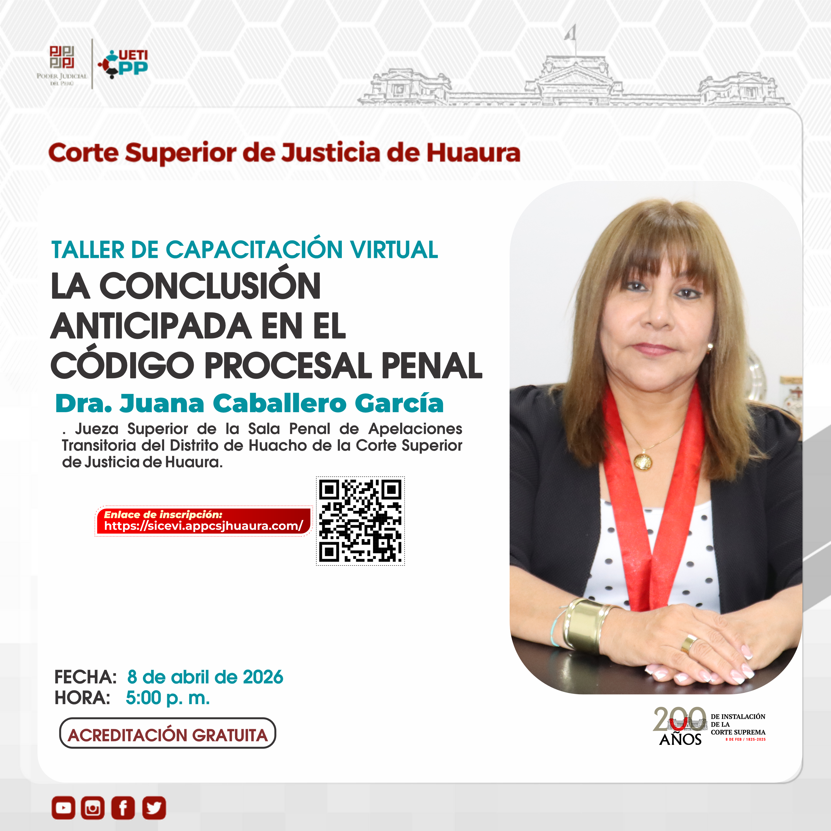 TALLER DE CAPACITACIÓN VIRTUAL LA CONCLUSIÓN ANTICIPADA EN EL CÓDIGO PROCESAL PENAL
